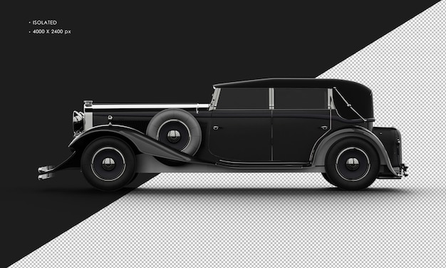 PSD na białym tle realistyczny błyszczący czarny elegancki klasyczny samochód miejski sedan z lewej strony widok