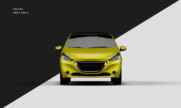 Na Białym Tle Realistyczny Błyszczący Metaliczny żółty Nowoczesny Mały Samochód Miejski Z Widoku Z Przodu