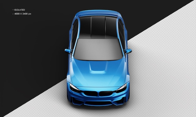 Na Białym Tle Realistyczny Błyszczący Niebieski Elegancki Sportowy Samochód Miejski Z Widoku Z Przodu Z Góry