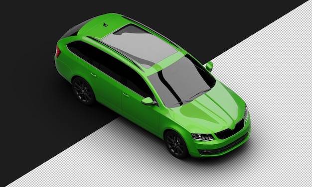 Na Białym Tle Realistyczny Błyszczący Zielony Sport Nowoczesny Samochód Miejski Z Prawego Górnego Widoku Z Przodu