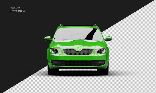 Na Białym Tle Realistyczny Błyszczący Zielony Sport Nowoczesny Samochód Miejski Z Widoku Z Przodu