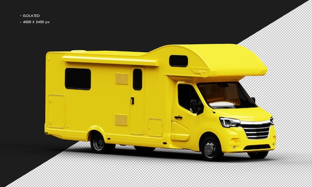 Na Białym Tle Realistyczny Błyszczący żółty Travel Camper Van Car Z Prawego Widoku Z Przodu