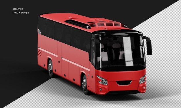 PSD na białym tle realistyczny czerwony matowy autobus miejski z prawego przedniego kąta widzenia