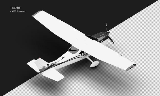 PSD na białym tle realistyczny matowy biały pojedynczy silnik śmigła lekki samolot z prawego górnego widoku z tyłu