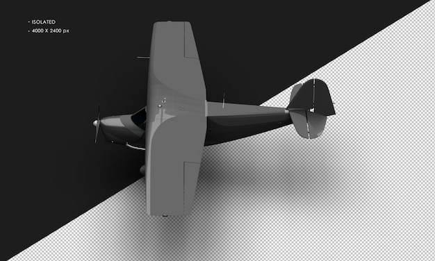 PSD na białym tle realistyczny matowy czarny retro model vintage śmigła samolotu z lewego górnego widoku