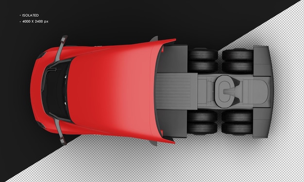 PSD na białym tle realistyczny matowy czerwony w pełni elektryczny półciężarówka samochód z widoku z góry