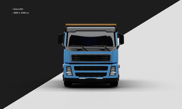PSD na białym tle realistyczny matowy niebieski samochód ciężarowy z przodu widok