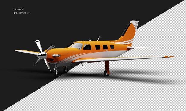 PSD na białym tle realistyczny matowy pomarańczowy luksusowy samolot turbośmigłowy z jednym silnikiem z lewego przedniego widoku