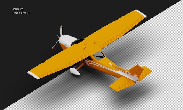 PSD na białym tle realistyczny matowy pomarańczowy pojedynczy silnik śmigła lekki samolot z lewego górnego widoku z tyłu