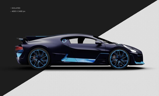 PSD na białym tle realistyczny matowy tytanowy niebieski deluxe racing sport super samochód z prawej strony