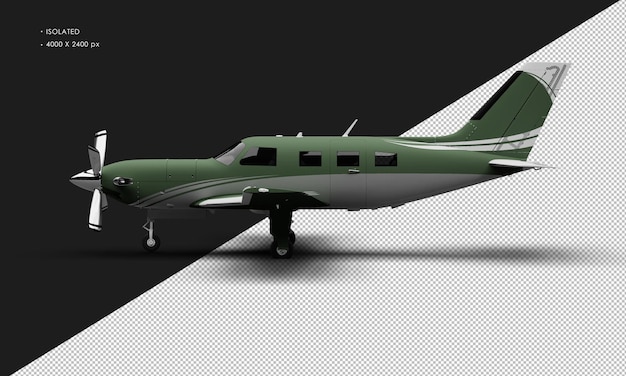 PSD na białym tle realistyczny matowy zielony luksusowy pojedynczy silnik turbośmigłowy samolot z lewej strony widoku