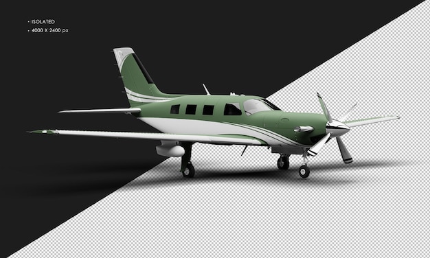 Na Białym Tle Realistyczny Matowy Zielony Luksusowy Samolot Turbośmigłowy Z Pojedynczym Silnikiem Z Prawego Przedniego Widoku