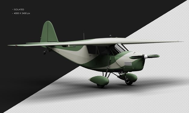 PSD na białym tle realistyczny matowy zielony retro model rocznika samolotu z prawej przedniego widoku