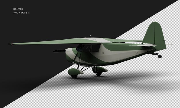 PSD na białym tle realistyczny matowy zielony retro model vintage samolot z lewego widoku z tyłu