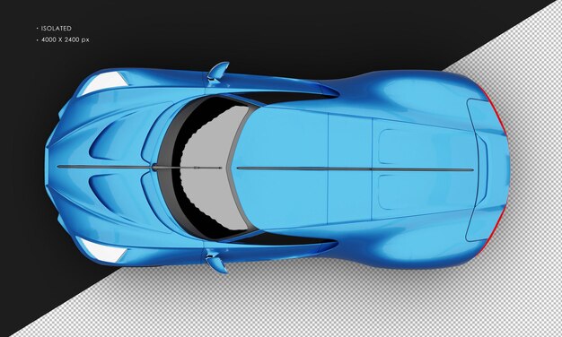 PSD na białym tle realistyczny metaliczny niebieski elegancki hiper sportowy nowoczesny samochód sedan z widoku z góry
