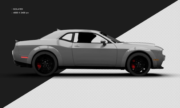 PSD na białym tle realistyczny metaliczny szary nowoczesny super sportowy samochód mięśniowy z widoku z prawej strony
