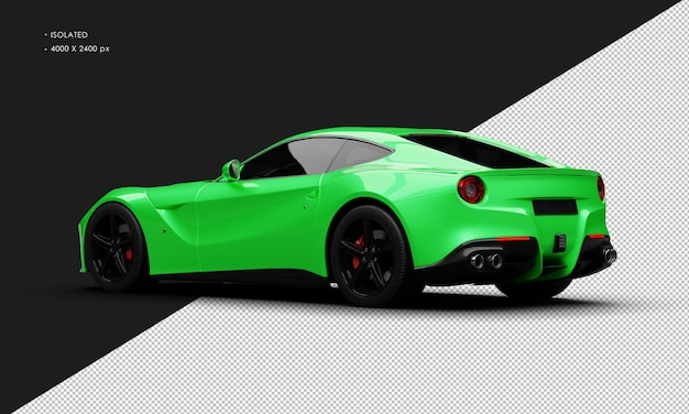 Na Białym Tle Realistyczny Metaliczny Zielony Super Sport Nowoczesny Samochód Wyścigowy Z Lewego Widoku Z Tyłu