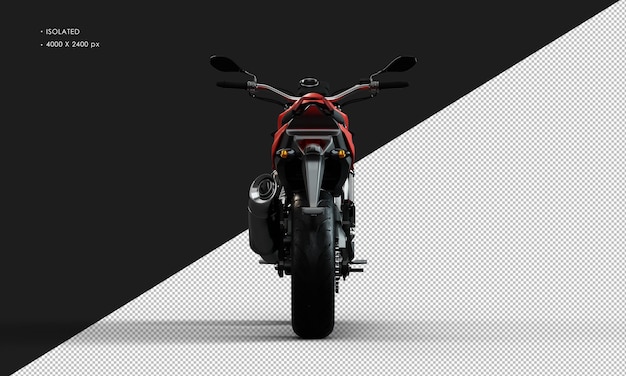 Na białym tle realistyczny metalowy czerwony motocykl sportowy z tyłu