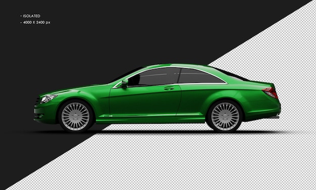 PSD na białym tle realistyczny zielony metaliczny luksusowy samochód sedan miasta z lewej strony widok