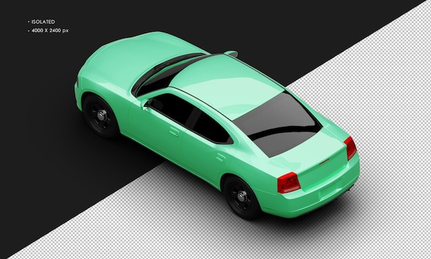 Na Białym Tle Realistyczny Zielony Nowoczesny Samochód Sportowy Sedan Mięśni Z Lewego Górnego Widoku Z Tyłu