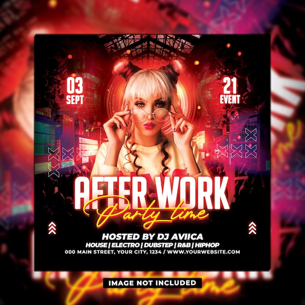 Na het werk dj nachtclub feest flyer