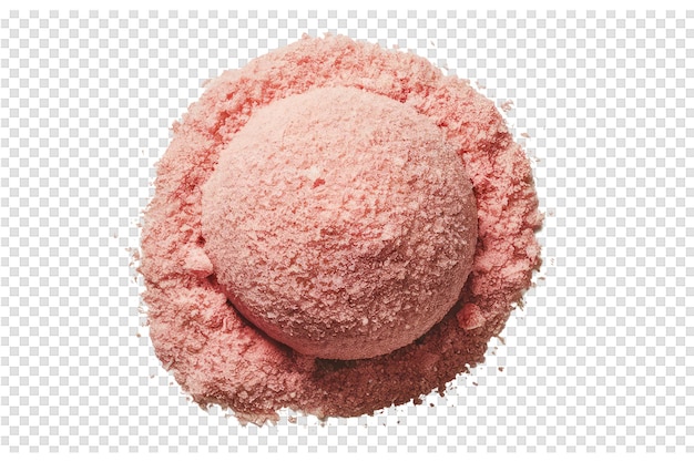 PSD na przezroczystym tle przedstawiona jest różowa kulka cukru w proszku