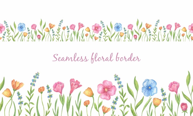 Naadloos bord ornament van elegante zomer bloemen handgemaakte aquarel