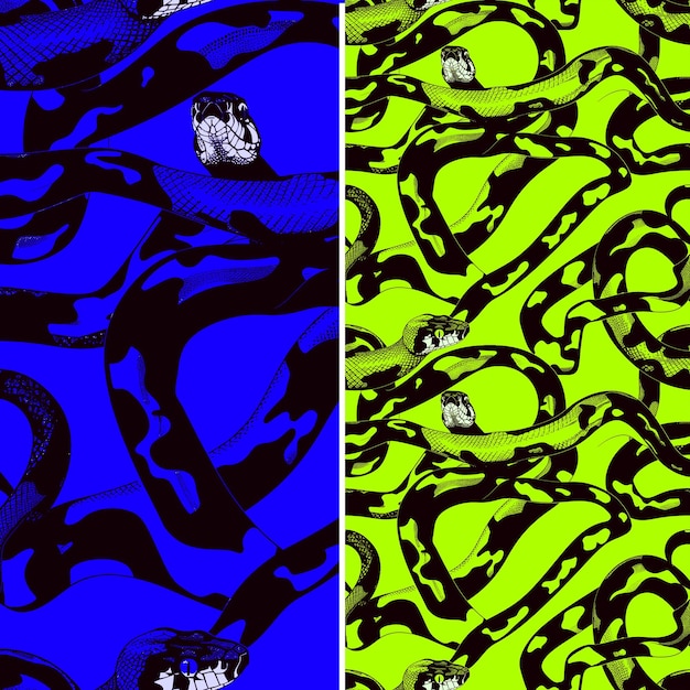 Naadloos patroon bushmaster snake camouflage met banana trunk outlines en s collage outline art