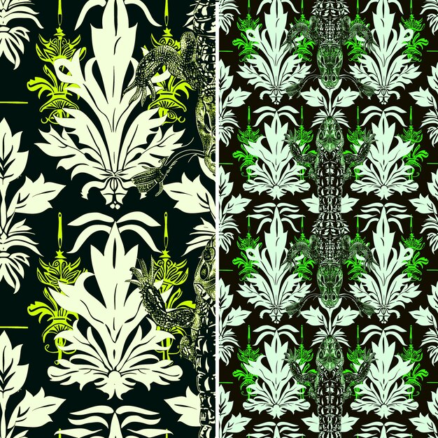 Naadloos patroon caiman huid met papaya blad figuren en vereenvoudigen ontwerp wit collage outline art