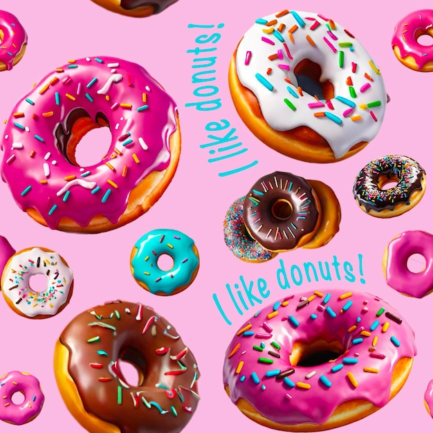 Naadloze achtergrond met 3D donut illustratie