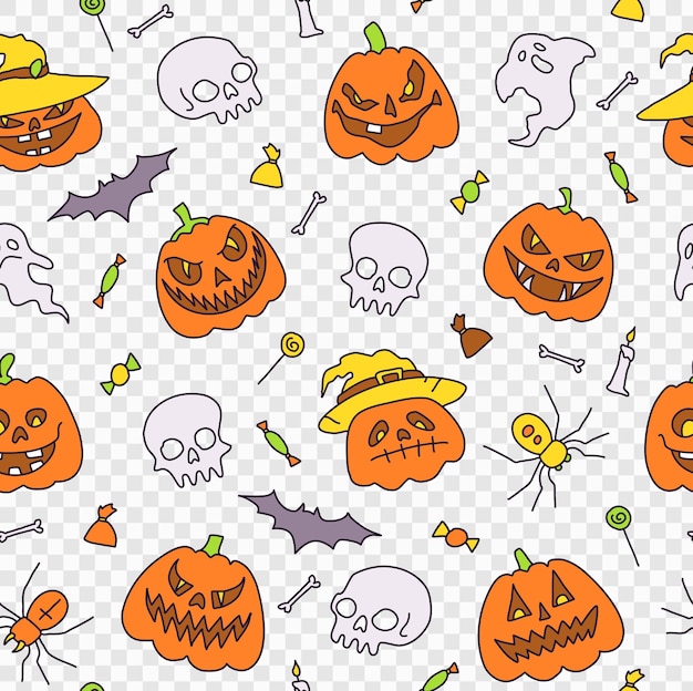 Naadloze patroon achtergrond illustratie halloween party elementen Set van pictogrammen in cartoon