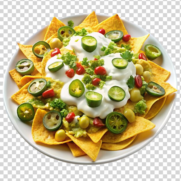 PSD nachos loaded with melted cheese isolated on transparent background