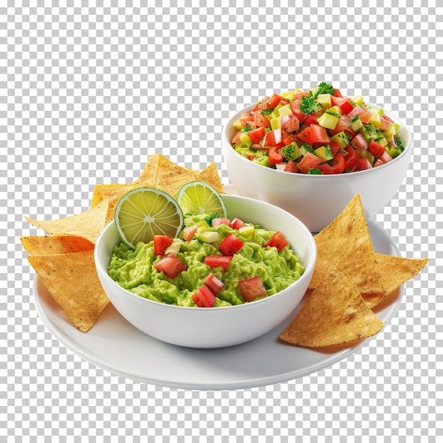 PSD nachos with guacamole isolated on transparent background