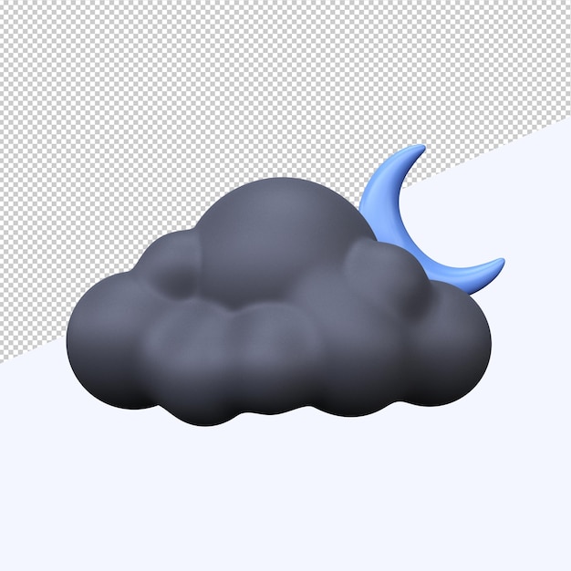 Nacht hemelpictogram Wolken en maan Meteorologisch teken 3D render