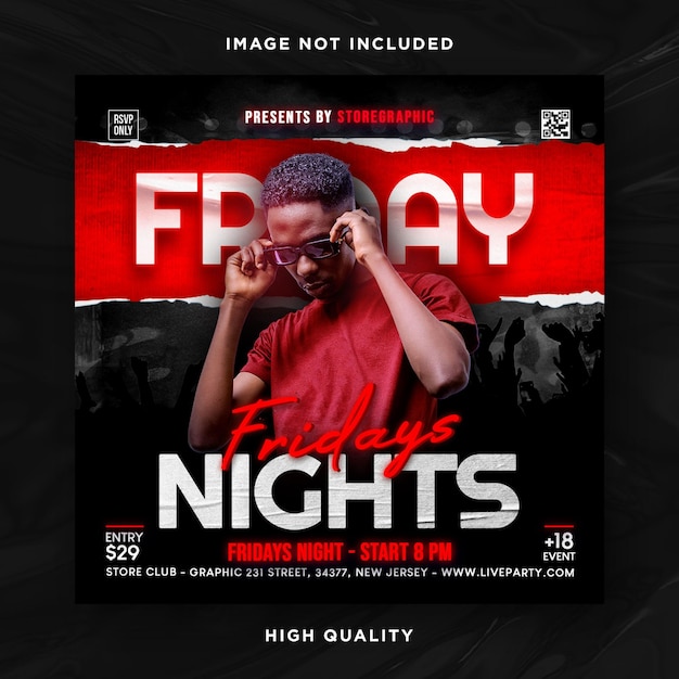 Nachtclub dj feest flyer social media bericht