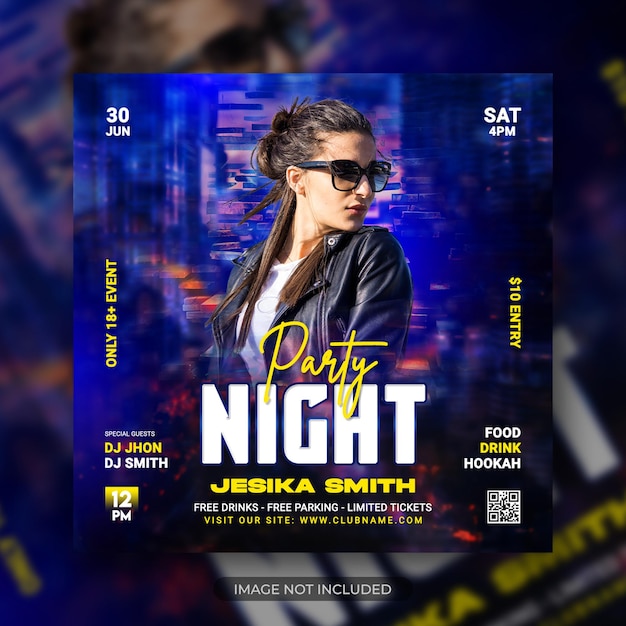 PSD nachtclub dj party flyer social media post en webbanner