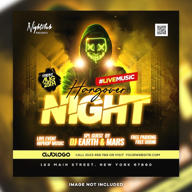 Nachtclub dj party square instagram post psd