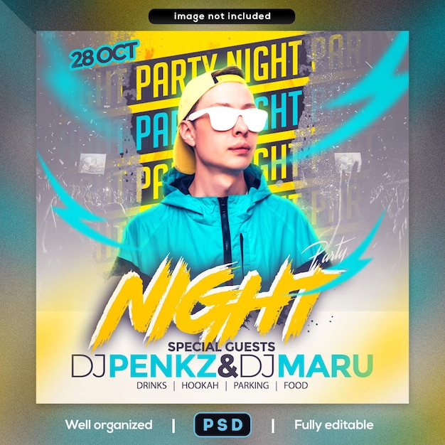 PSD nachtclub feest flyer social media post