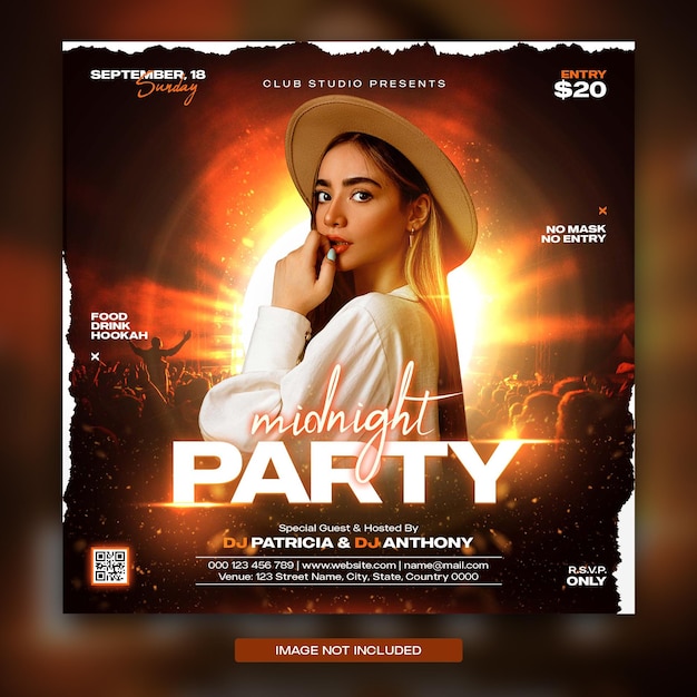 Nachtclub muziek dj feest flyer social media post en webbanner