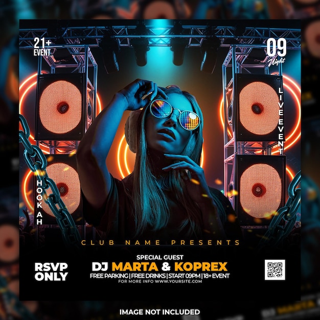 Nachtclubfeest flyer social media post sjabloon