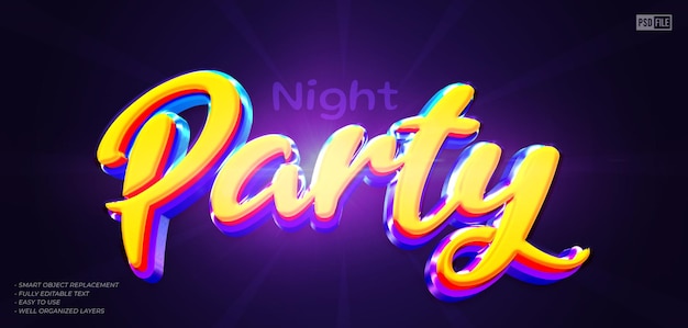 Nachtfeest bewerkbaar teksteffect in 3D-stijl
