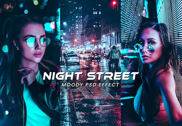 Nachtstraat humeurig foto-effect voor Instagram-feedposts