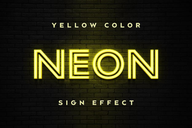 Nærbilde av gul neon skilt tekst effektmal