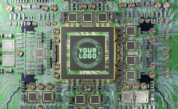 Nærbillede af en moderne GPU-logo-mockup