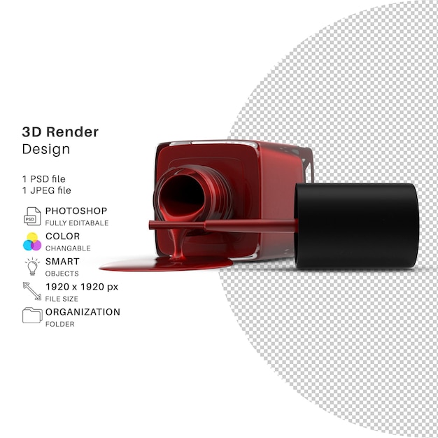 Nagellak kleur 3d-modellering psd-bestand realistisch gemorste vingernagellak