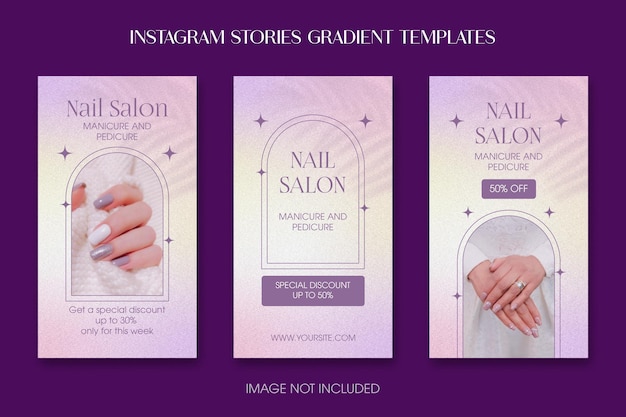 Nagelsalon Instagram-verhalen instellen Roze korrelige verloopsjabloon voor sociale media