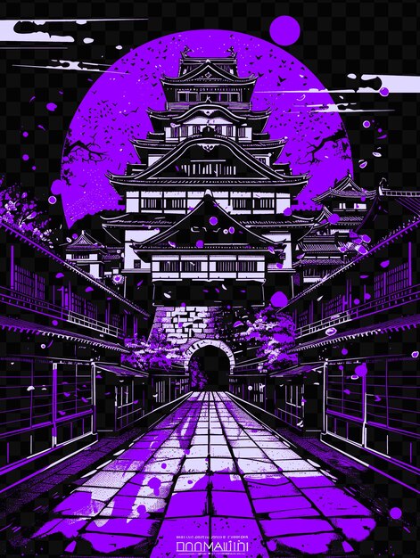 PSD nagoyas castle with historical street scene samurai artifact psd vector tshirt tattoo ink scape art