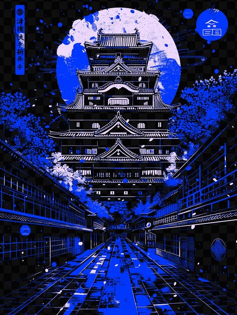 PSD nagoyas castle with historical street scene samurai artifact psd vector tshirt tattoo ink scape art