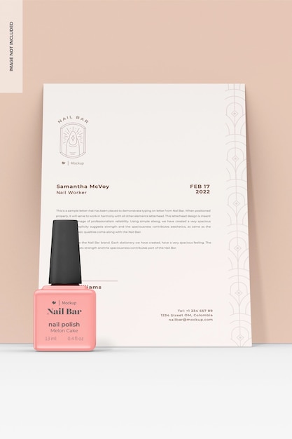 Nail bar with stationery mockup, front view