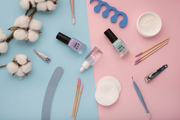Nail polish bottle mock-up with manicure essentials